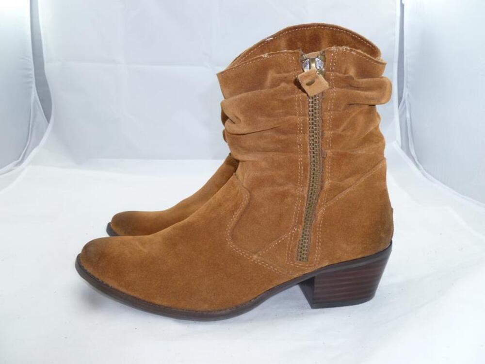 REBA SLOUCH 8 USED BROWN RUST SUEDE LEATHER ZIP UP HEELS/BOOTIES/ANKLE BOOTS